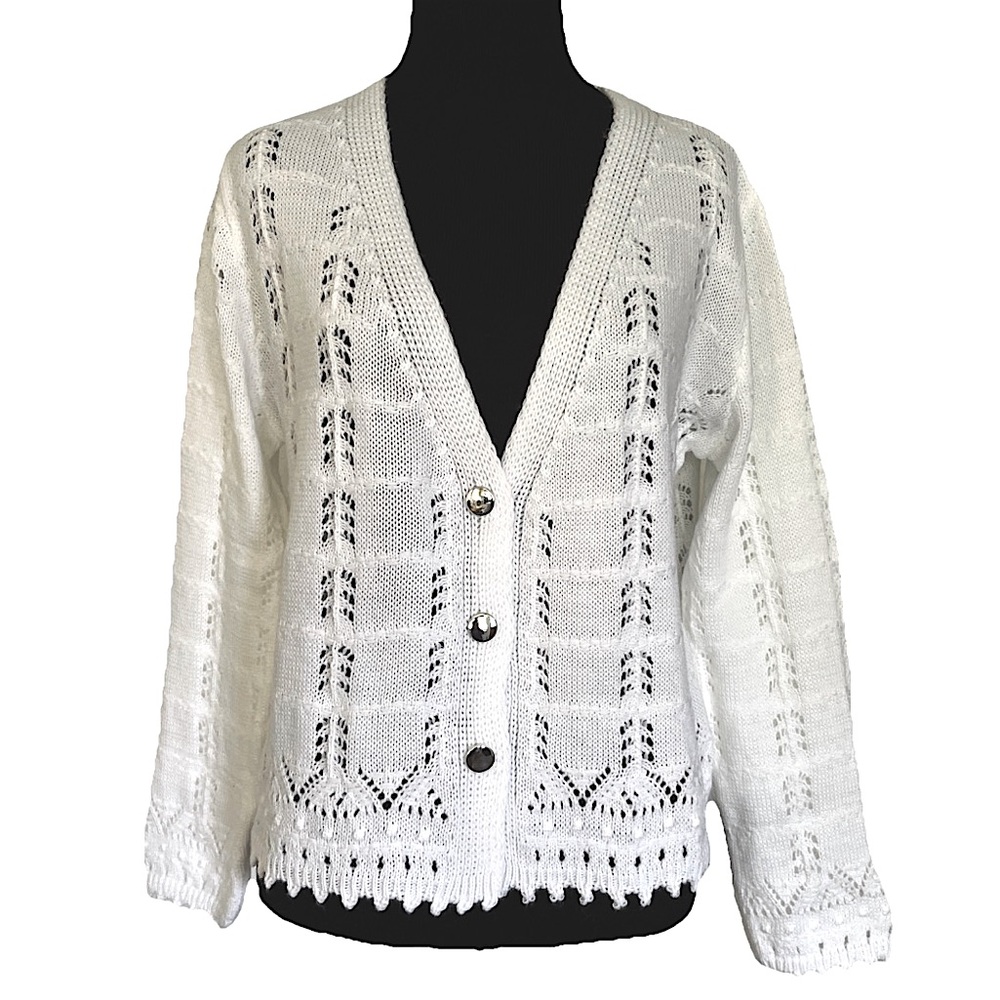 Cottagecore Crochet Cardigan Button Up White Size XL New With Tag Acrylic